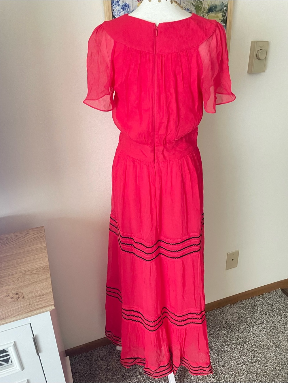 Boden Tiered Ric Rac Maxi Dress Chiffon Boho Short Sleeve Flowy Size US 4R - Picture 9 of 9